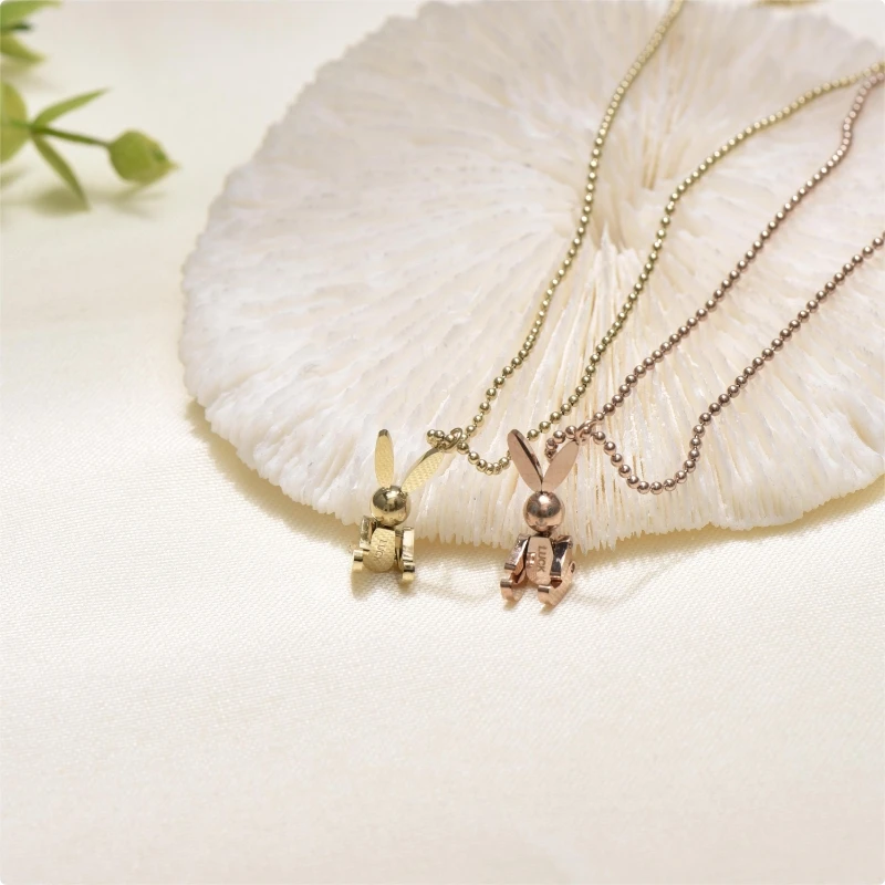 Manufacturer Direct Sale Cute Robot Rabbit Pendant 18K Gold Plated Beads Ball Chain Necklace Stainless Steel Jewelry