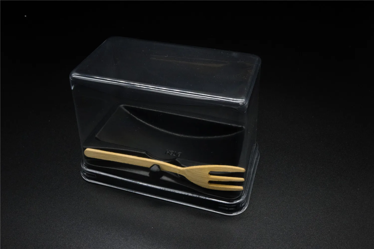 Food Grade Plastic Clear Pet Mini Rectangle Cake Box Packaging Cupcake Container with Fork