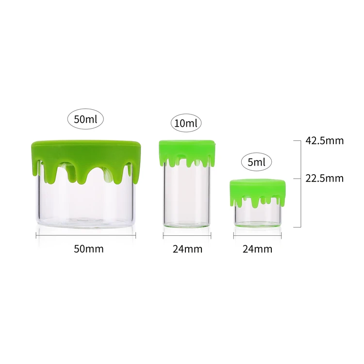 Manufacturer small glass jar oil wax container smell proof jar with silicone lid 5ml 10ml 50ml cream glass jar pack