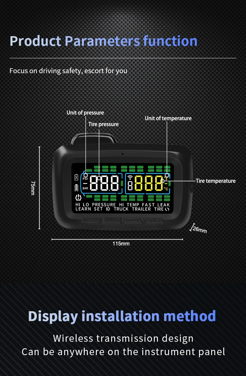 199psi tpms Supports 40 external sensors Truck Van Wheels RV Trailer Bus Tire Pressure Monitoring System