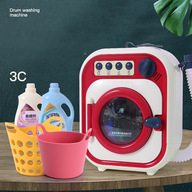 Baby puzzle simulation electric mini washing machine with water drum light and music play house toys