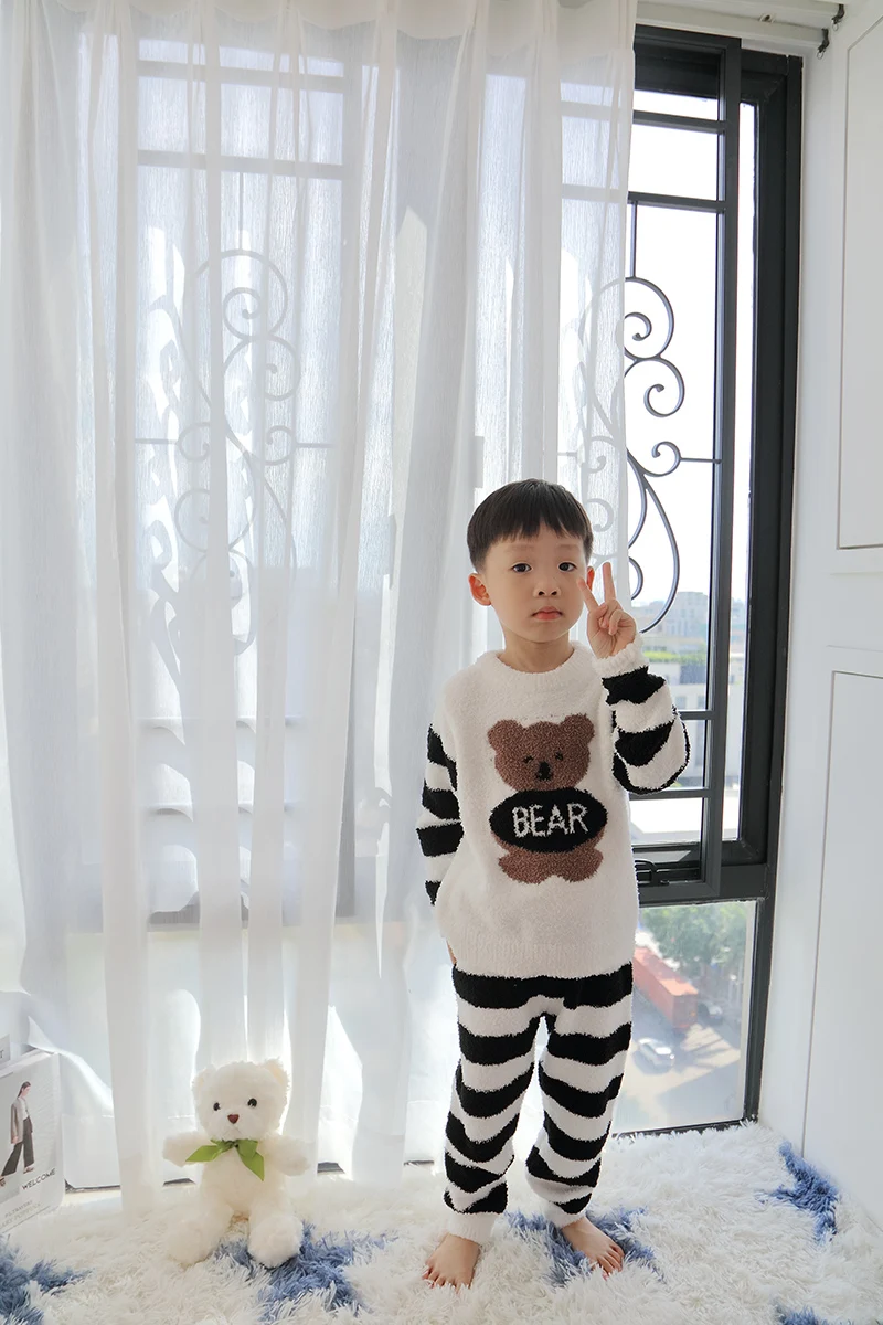 Лидер продаж, детская мягкая Пижама с восковым медведем, костюм для родителей и детей, мультяшная одежда для сна, теплая и удобная Пижама, комплект из двух предметов
