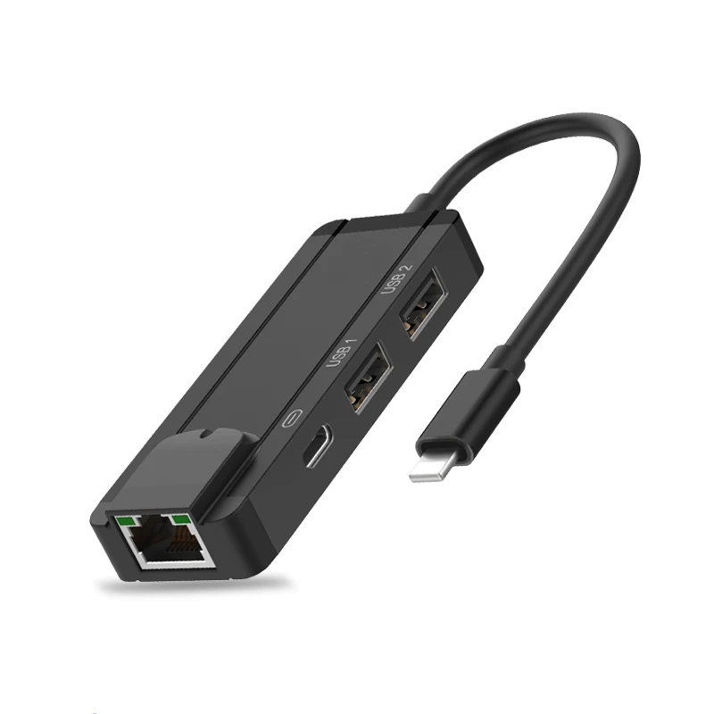 4 in 1 8 Pin Light-ning adapter to RJ45 Ethernet Adapter with PD charging USB Hub LAN wired network 100Mbps connector