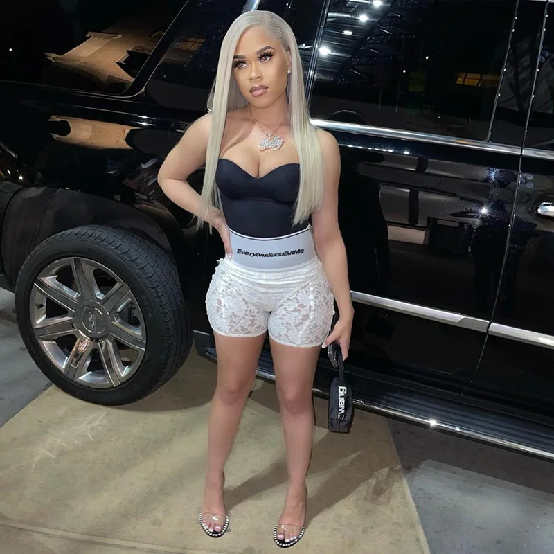 2022 new arrivals clothing Best Selling Women Floral Everyone Sucks But Me lace Shorts Add White Stretch Short Pants
