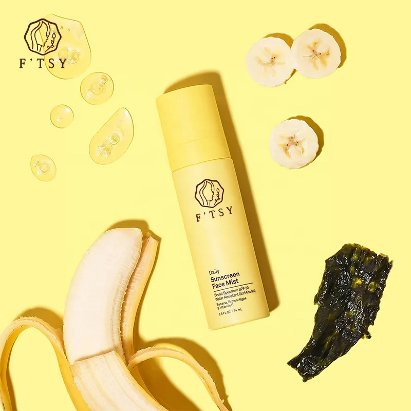 Custom LOGO Hydrating Vegan Banana Daily Sun Block Face Sunscreen UVA UVB SPF 30 Facial Mist Spray