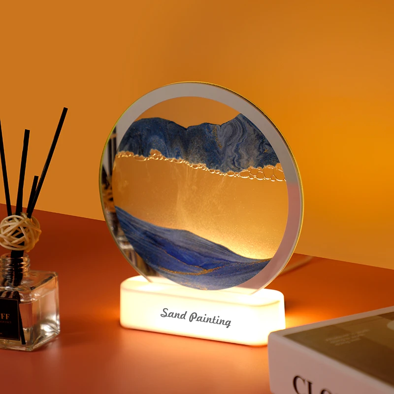 IMYCOO Creative Art Quicksand Painting Desk Lamp Bedroom Hourglass Bedroom LED Table Lamp