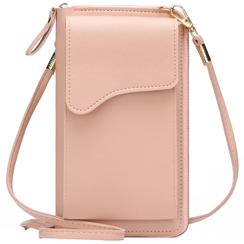 Factory Wholesale Ladies New Fashion PU Crossbody Messenger Bags Elegant Solid Color Long Purse Cover Custom Cell Phone Shoulder
