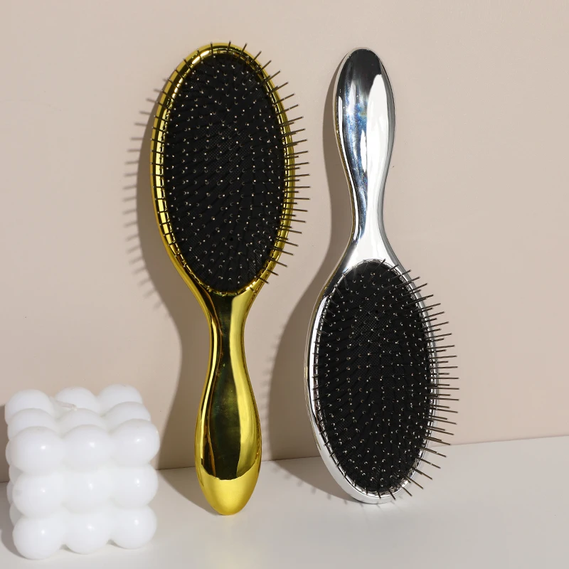 2024 Popular Electroplating  Hair brush Steel Needle With Ball Air Cushion brush For Women With Private Label