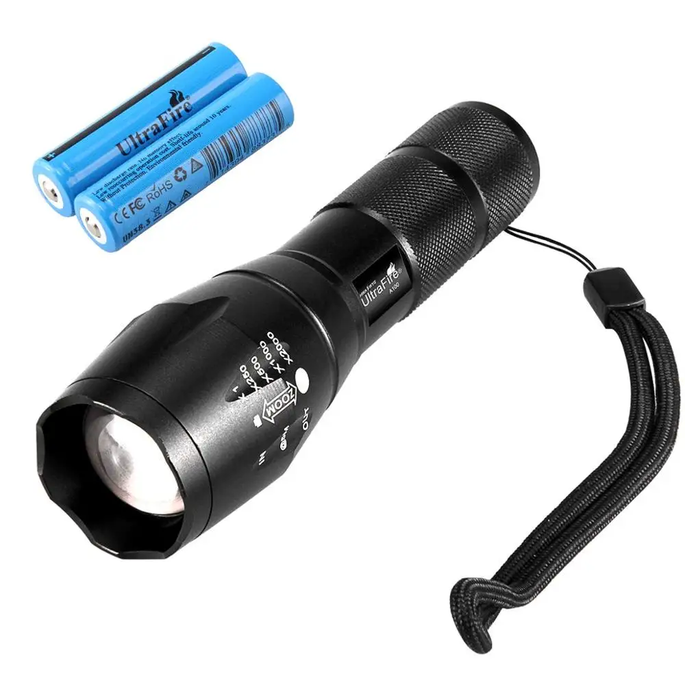 Hight Quality A100 XM-T6 High Lumens Waterproof Tactical Flashlight Zoomable LED Flashlight with Rechargeable Battery