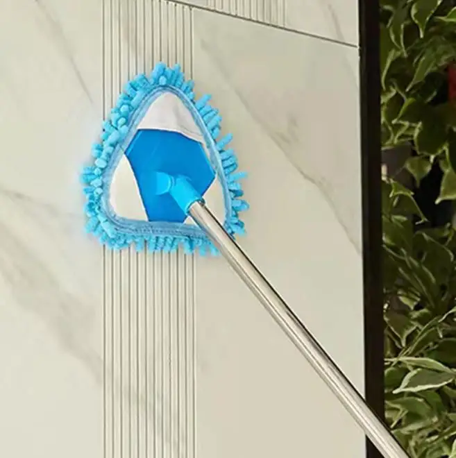 2024 Triangle Washing Glass Ceiling Cleaning Mop For floor  Wall Windows Telescopic Wiper Brush With Chenille Triangle Mop