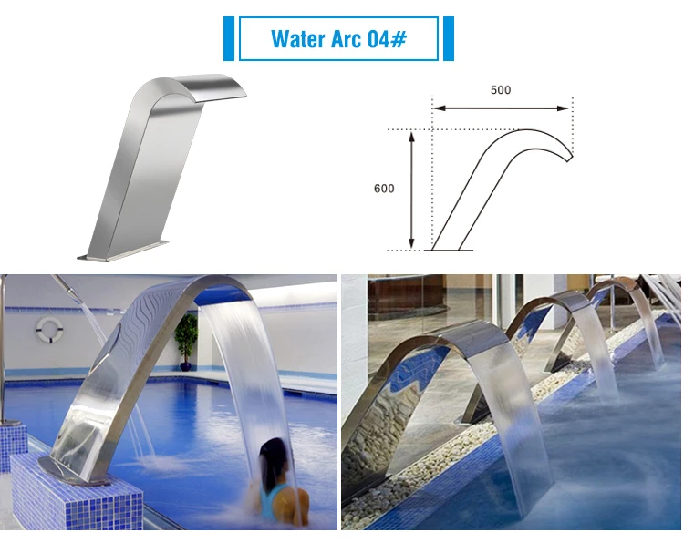 Swimming pool equipment curved hook-and-groove Bath Stainless Steel Pool Decorated Fountain Waterfall
