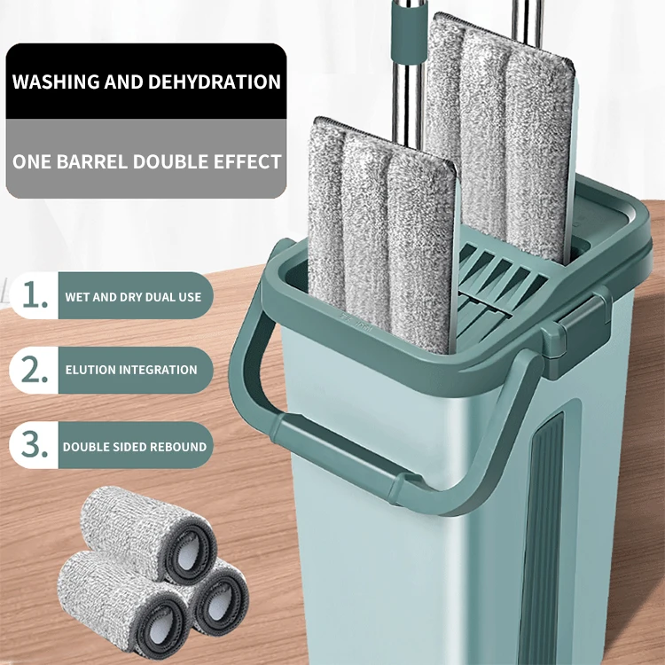 Wholesale Free Hand Wash Flat Mop Squeeze Bucket For Household Flexible Flat Floor Mop