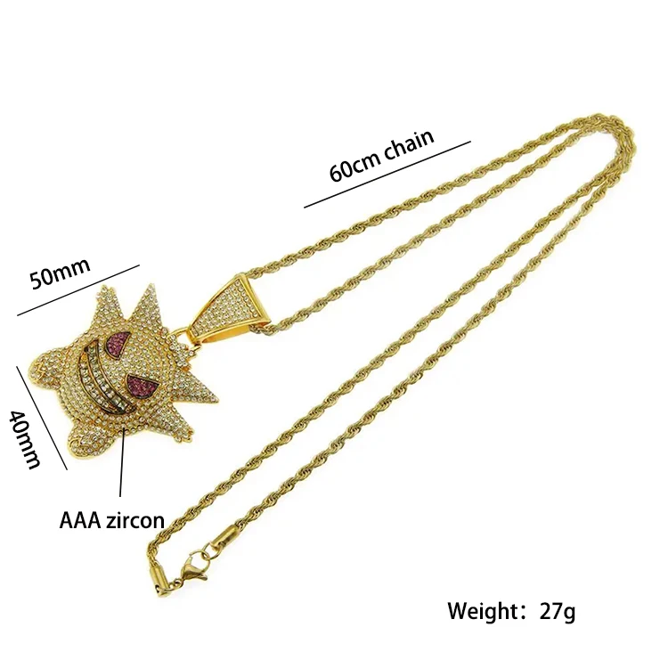 Big Gengar Evil Elf Hip Hop Man Zircon Pendant Iced Out Necklaces for Women Wholesale