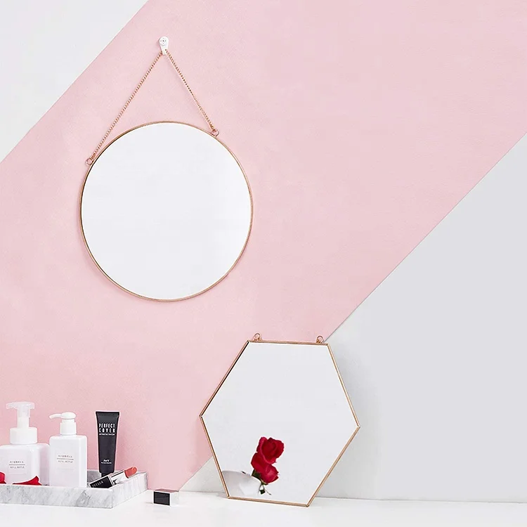 hot sale simple design modern round mirror gold decorative wall mirrors with chain for living room