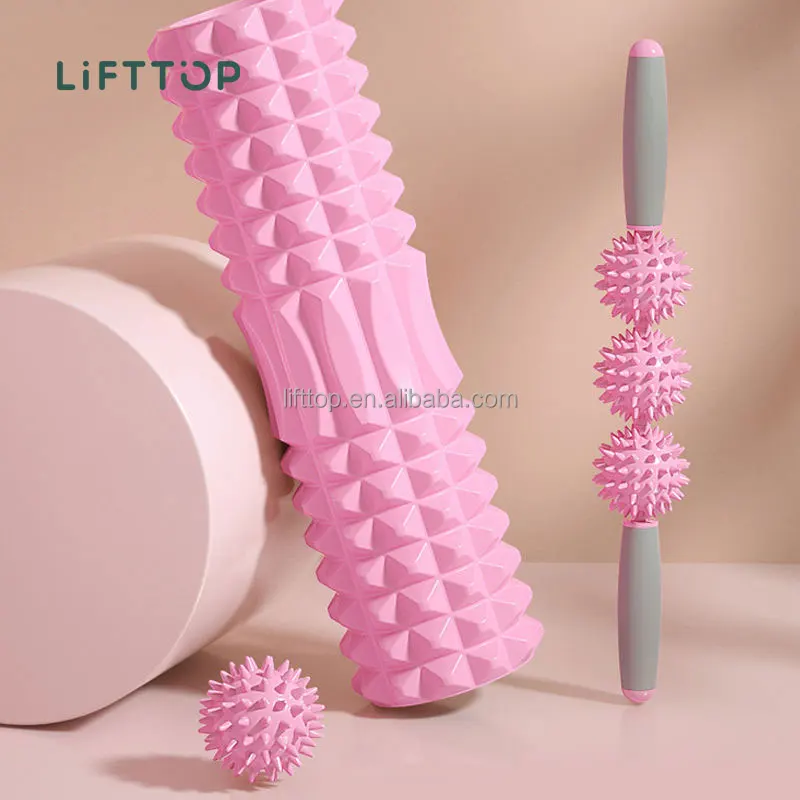 Lifttop Yoga Column Roller Fitness Purple Blue Muscle EVA Hollow Yoga Massage High Density Round Foam Roller Set With Stick Ball