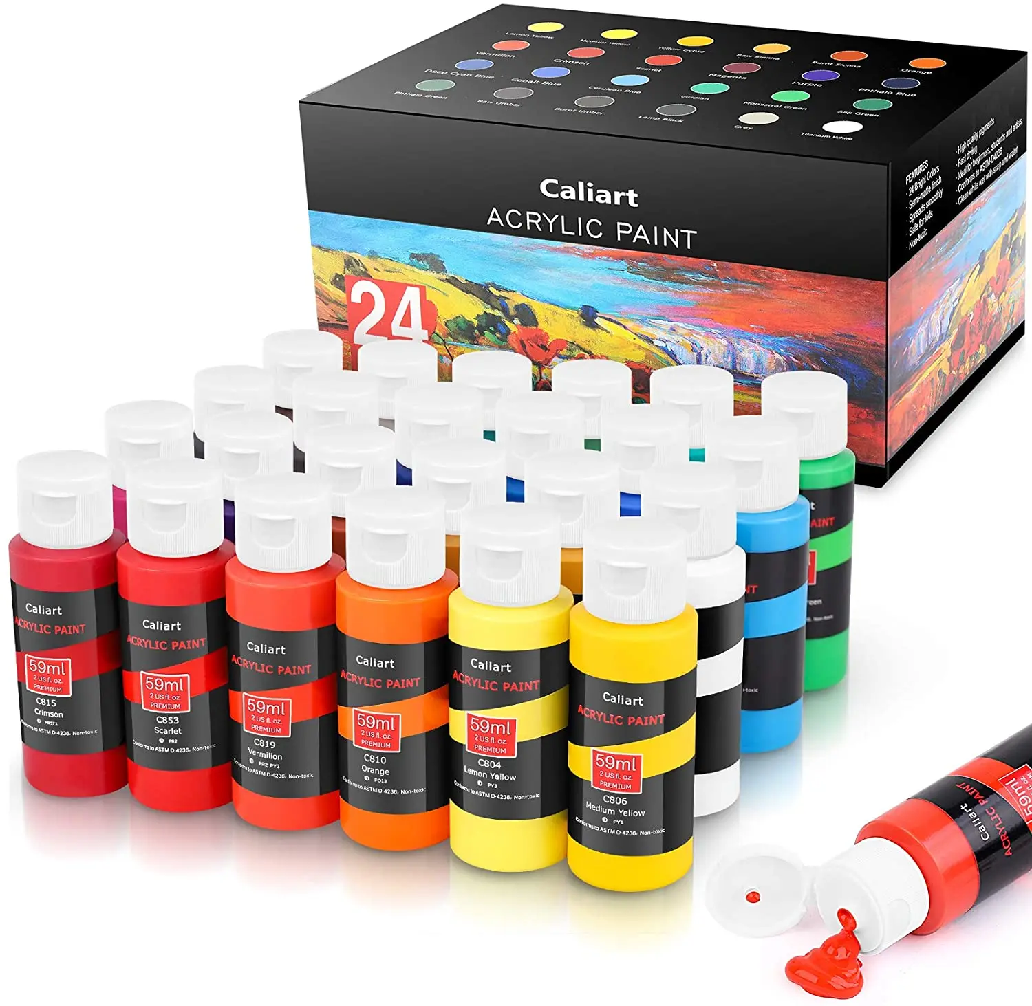 
Amazon Hot Selling Caliart (59ml, 2oz) 24Colors Acrylic Paint Set High Quality With Customizable Packaging 