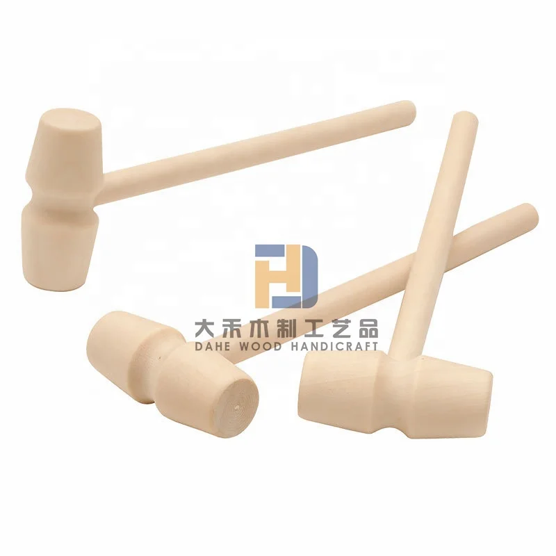 Unfinished Wooden Hammers Mallet Small Blank Wood Hammer for Kids Toy DIY Crab Lobster Tool