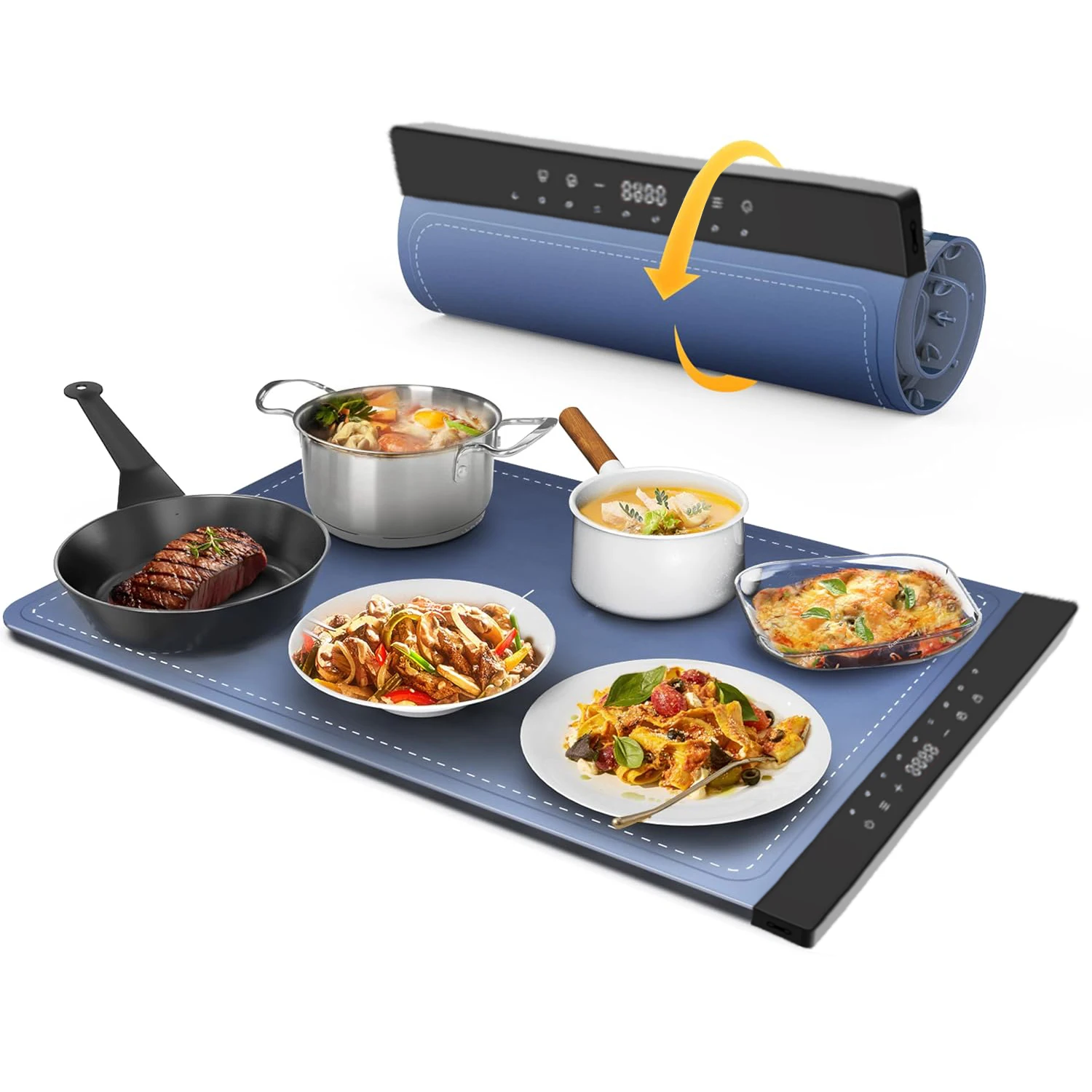 Fast Heating Food Electric Warming Tray Folding Hot Plate Placemat Silicone Food Warming Mat with Adjustable Temperature