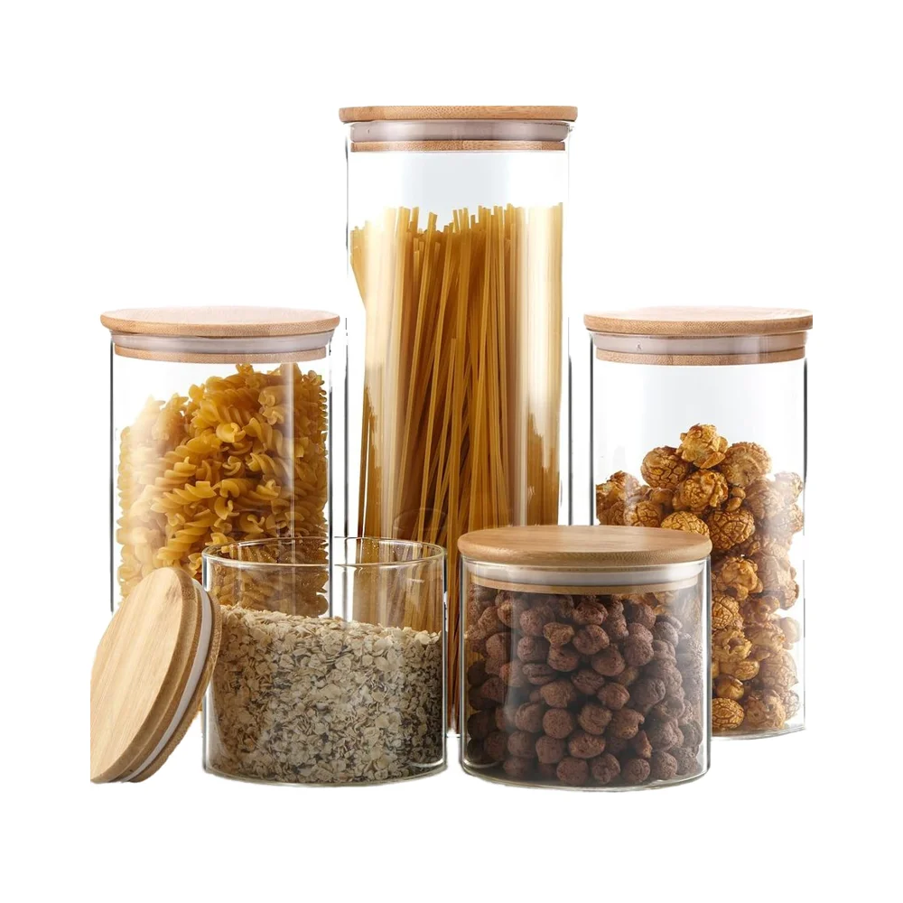 Modern Design 78oz Airtight Glass Jar Set of 3 Large Food Storage Metal Canisters with 6 Silicone Seals!