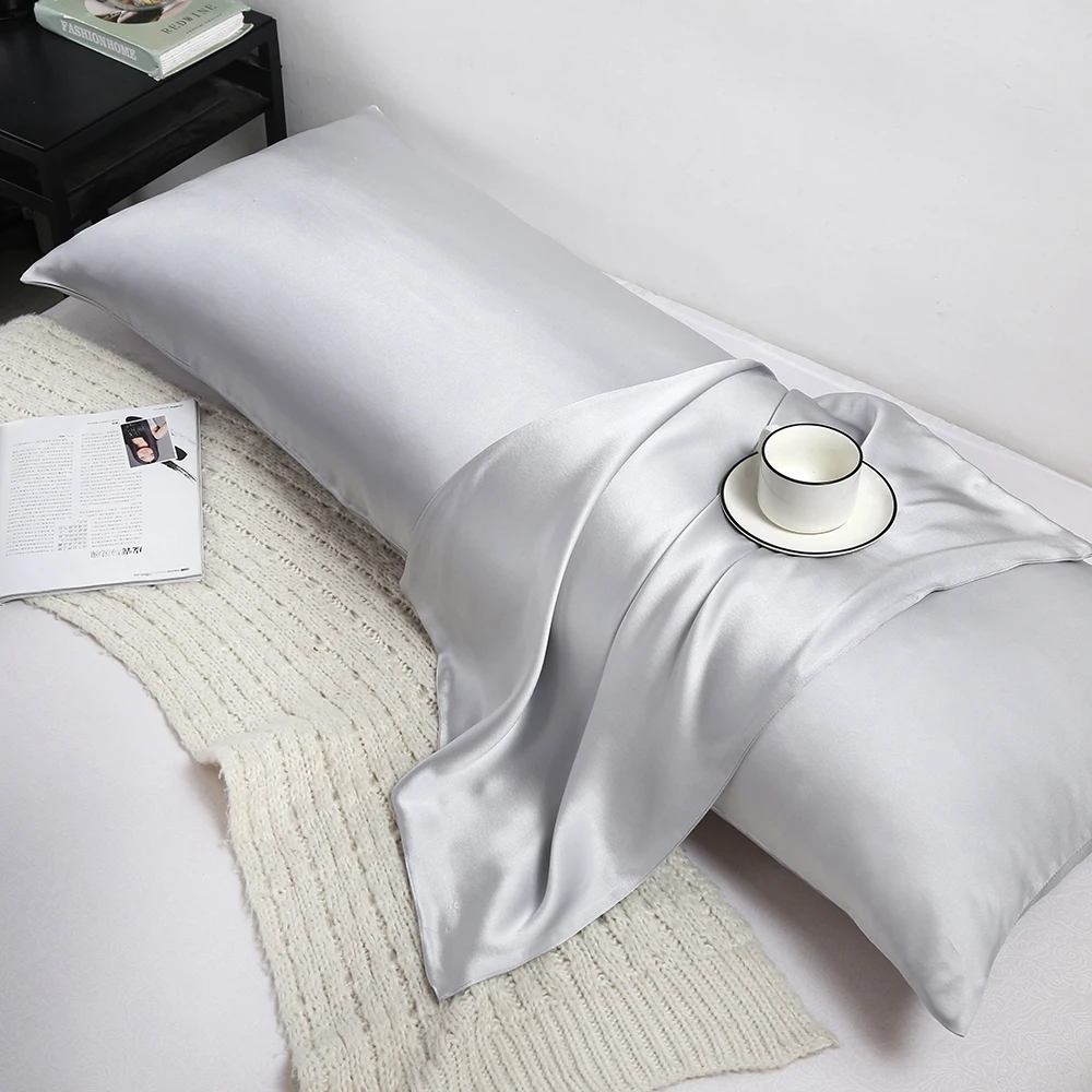 Wholesale 16MM Gray Color Mulberry Silk Pillowcase 51*137cm Couple Size