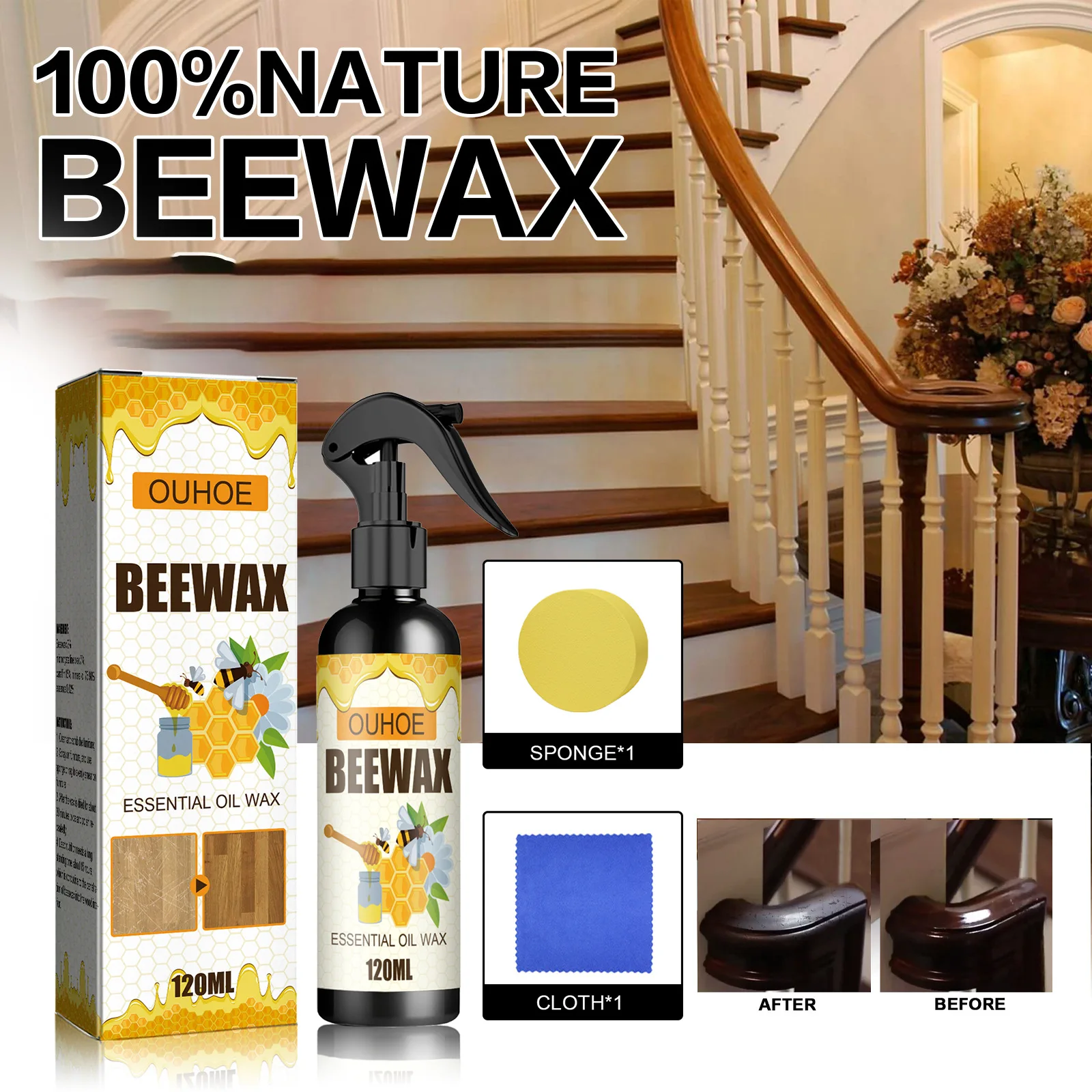 Furniture Floor Care Waterproof Anti-Dry Crack Scratch Renovation Wax Fresh Shines Protects Cleaner Beeswax Wood Polish Spray