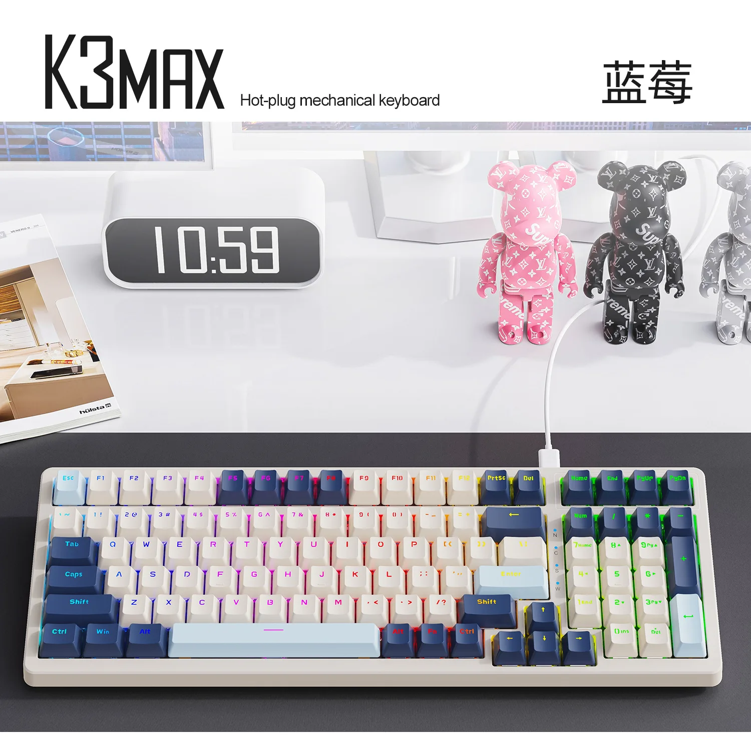 K3Max RGB Mechanical Keyboard 100 Key Full Key Hot Swap Lighting Effects Gaming Keyboard Gasket Muffler Structure Laptops