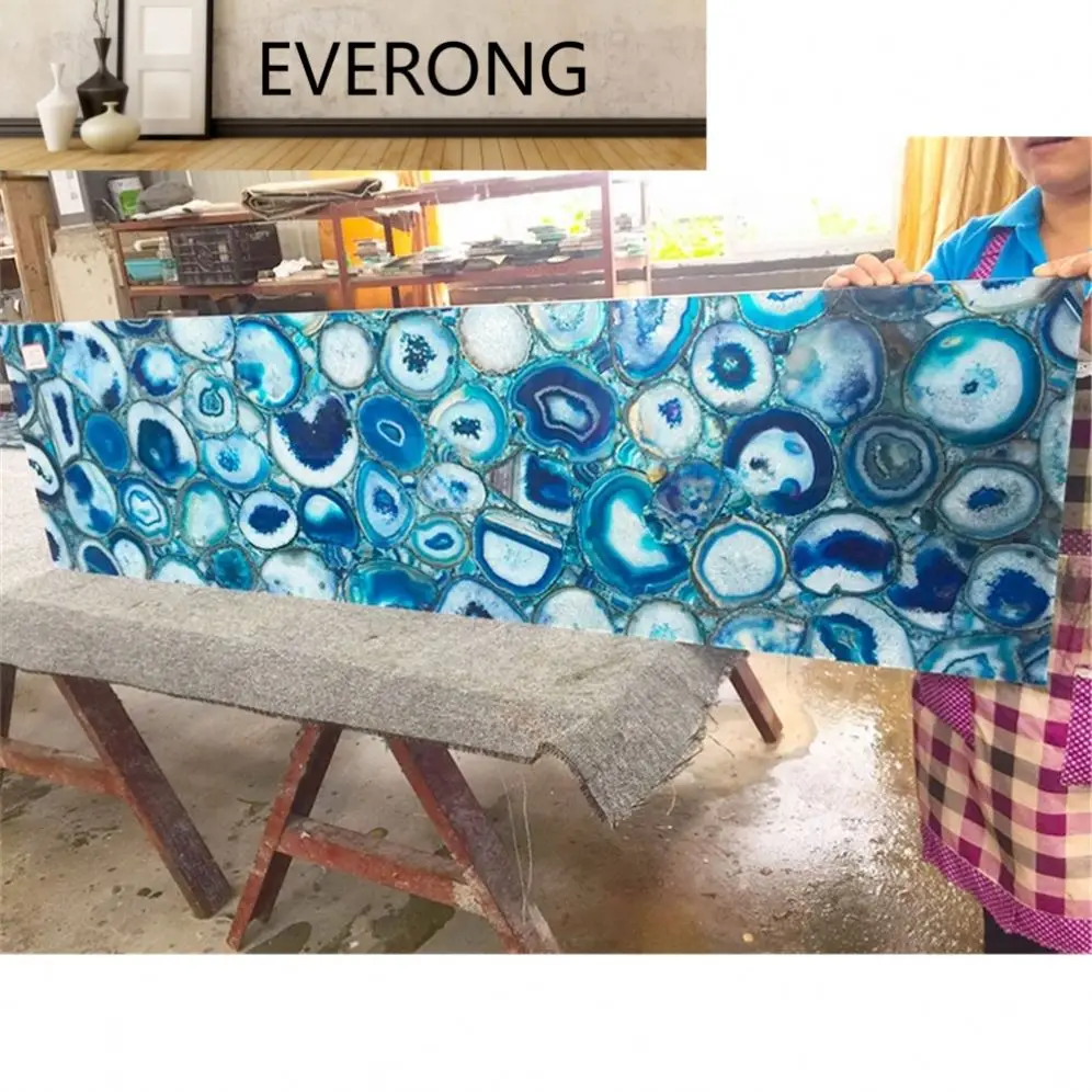 Translucent Stone Marble Factory Wholesale 5mm Natural Jade Blue Agate Slab Panels Polished Interior Design Gemstone Slab