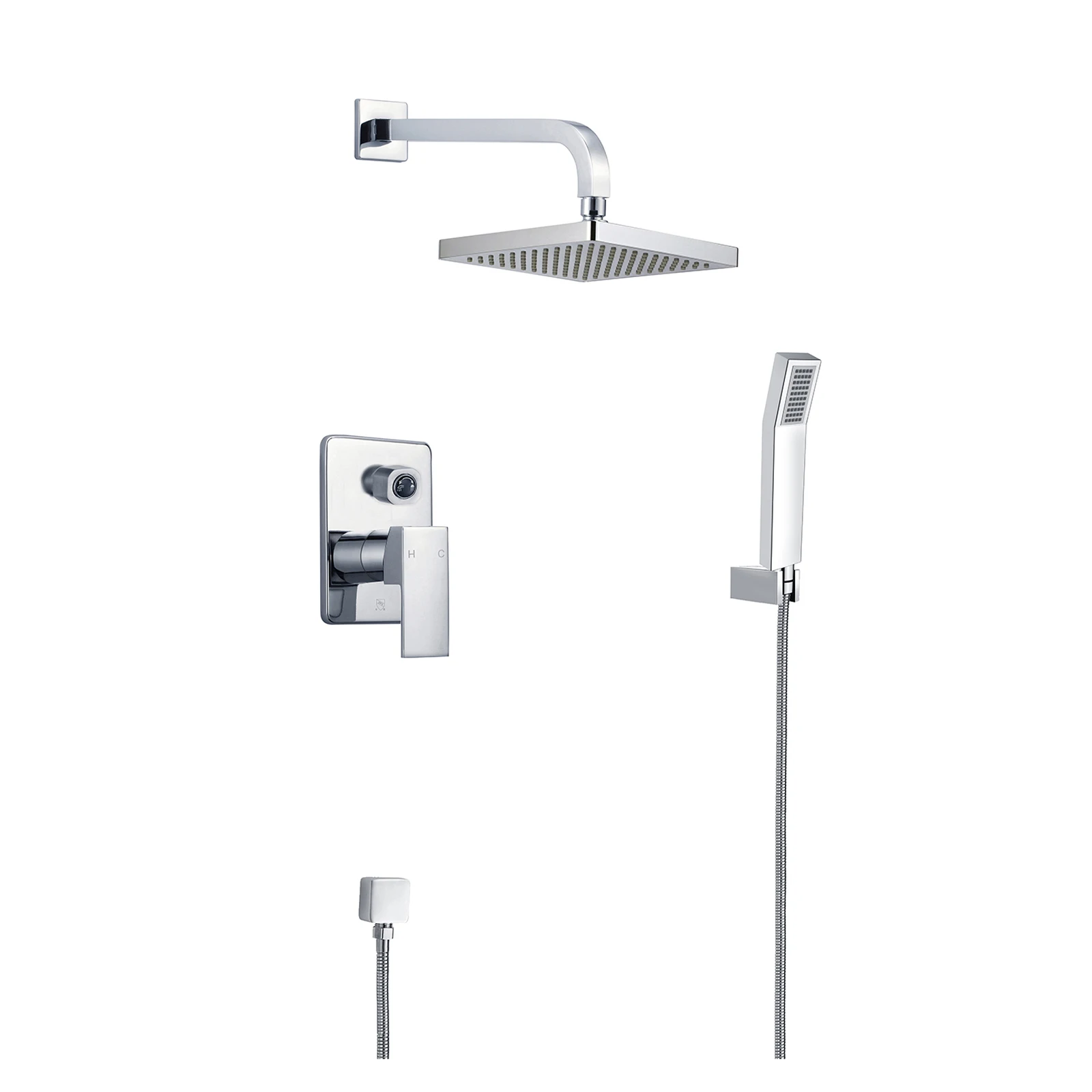 Chrome Shower System 10 Inch Rain Shower Head with Handheld Spray Wall Mount Shower Combo Set
