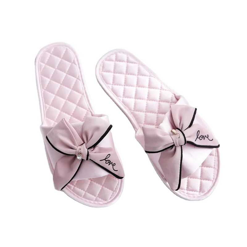 New satin bow open-toe summer slippers women EVA simple four seasons breathable sandals and slippers