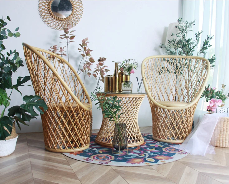
Factory Direct Supply Handmade Natural Finishing Garden Wicker Chair Indonesia Outdoor Rattan Furniture 