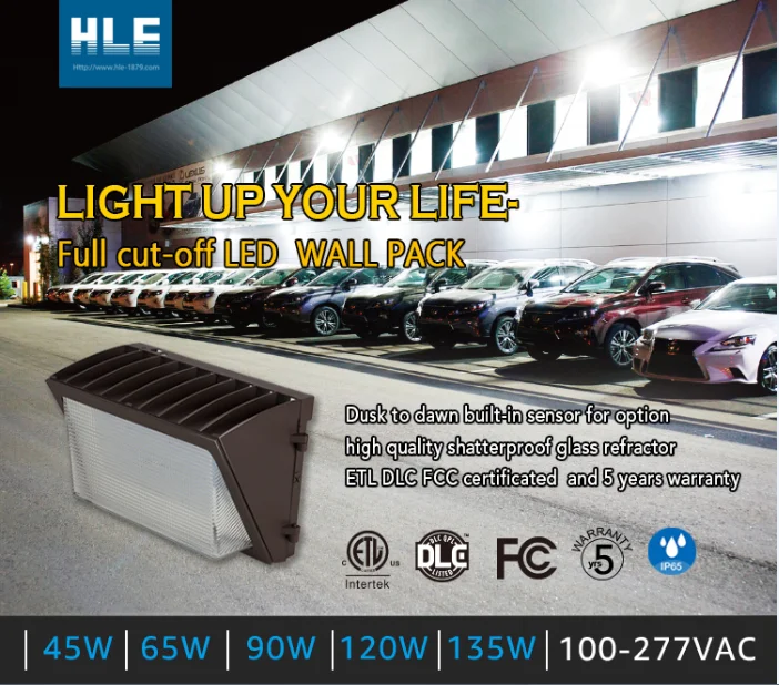 High Quality OEM Outdoor Wall Light Wall Mounted 65w Semi Full Cut-Off LED Wall Pack Lights With Sensor For Garden Hotel