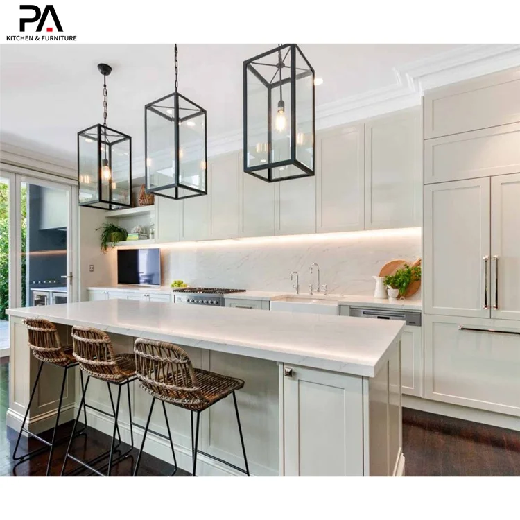 PA European custom vintage island design white shaker storage kitchen cabinets