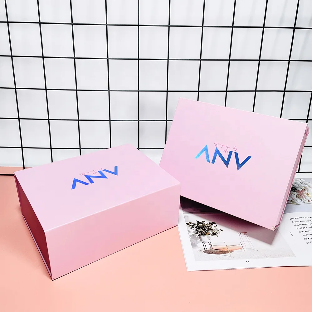 custom wholesale pink luxury foldable rigid magnet closure jewelry gift packaging boxes with magnetic lid