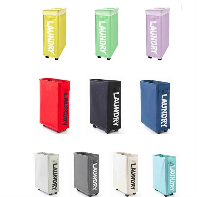 Logo Household Rolling Laundry Hamper with Wheels Mesh Liner Waterproof Laundry Bag organizer Collapsible Laundry Basket