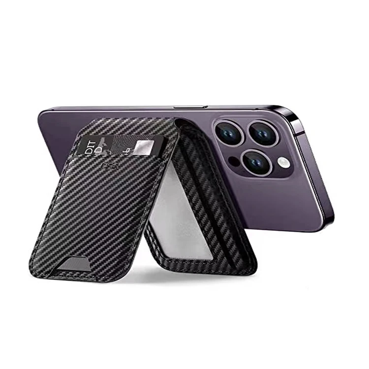 Cell Phone carbon fibre Leather Magnetic Business Wallet Credit Id Card Holder