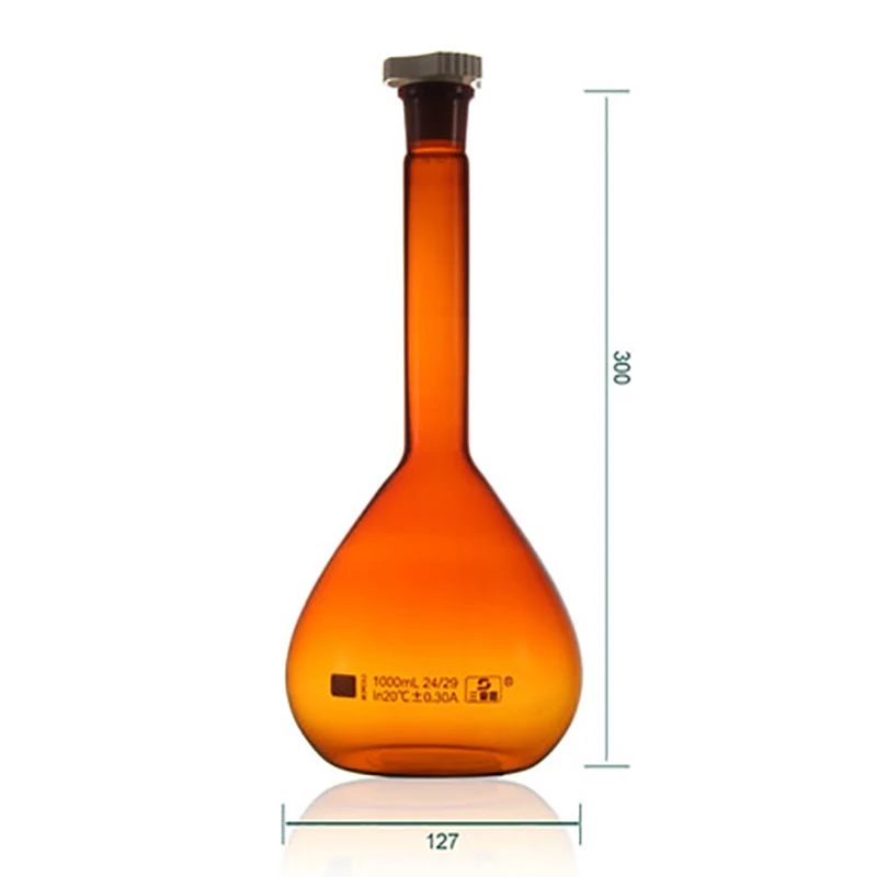 Lab Supplies  Borosilicate glass Volumetric Flasks with PE Stoppers,Amber, 5ml-2000ml