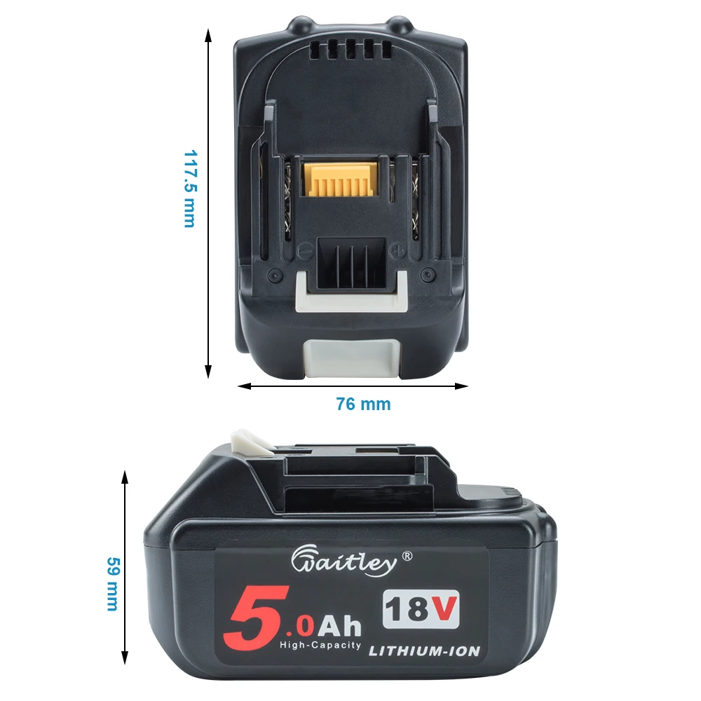 Waitley lithium Batteries Replacement Battery 18V 5Ah 5000mAh for Makita 18 V power tool BL1830 BL1840 BL1850 BL1860 18 v 5A