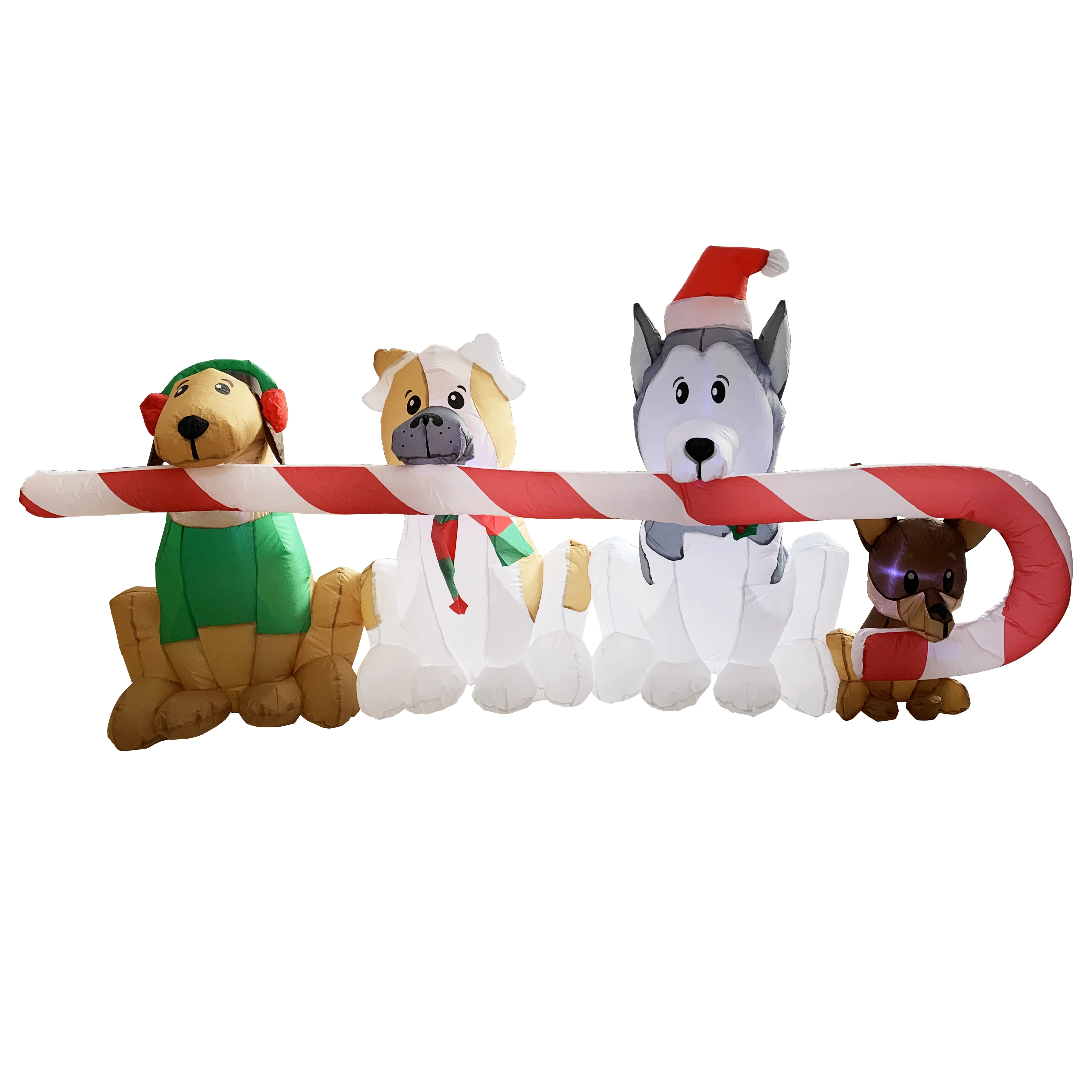 OEM custom supplies wholesale big inflatable christmas animal dog garden inflatable decoration with candy cannes