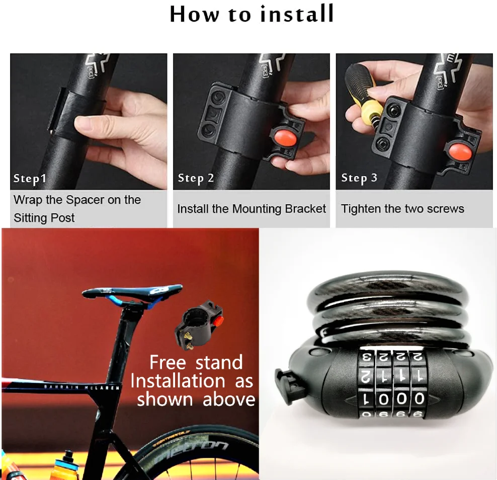 JIZHOU Heavy Duty Safety Digit Code Bike Cable Lock Electronic Cycle Accessories Lock Bicycle Combination Lock