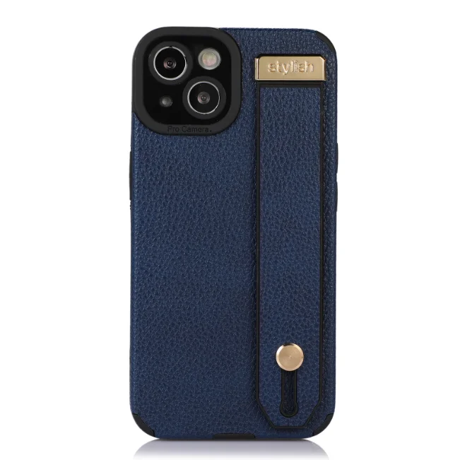 Solid color leather patch suitable for iPhone 15 Pro wrist strap holder phone case 14 simple two color lambskin 13 full package