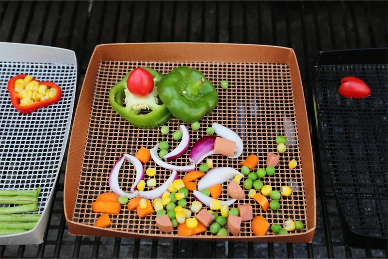 PTFE Coated Fiberglass Non-stick BBQ Grill Mesh Cooking Basket for Oven Microwave