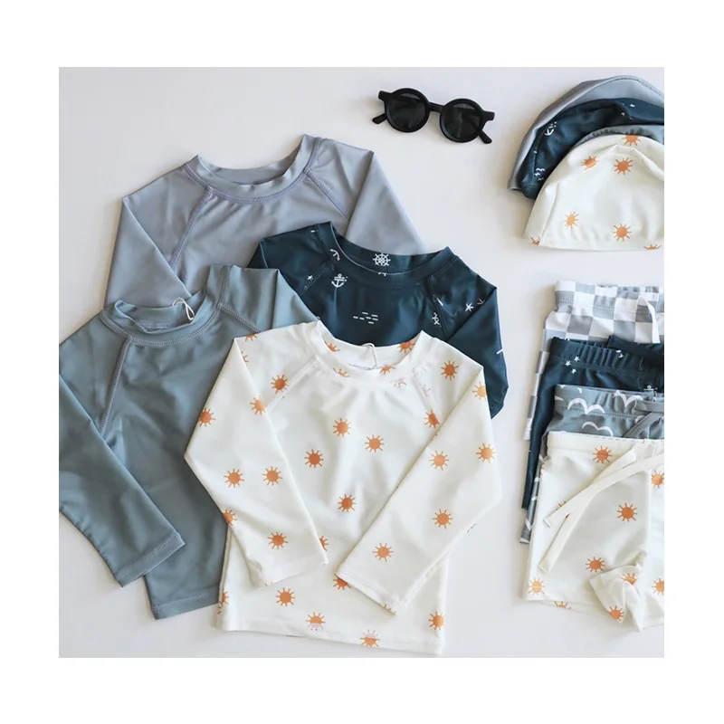 OEKO-TEX Long Sleeved Sun Protection Print Two Piece Kids Toddler Boy Swimwear Bathing Suits For Toddlers Kids