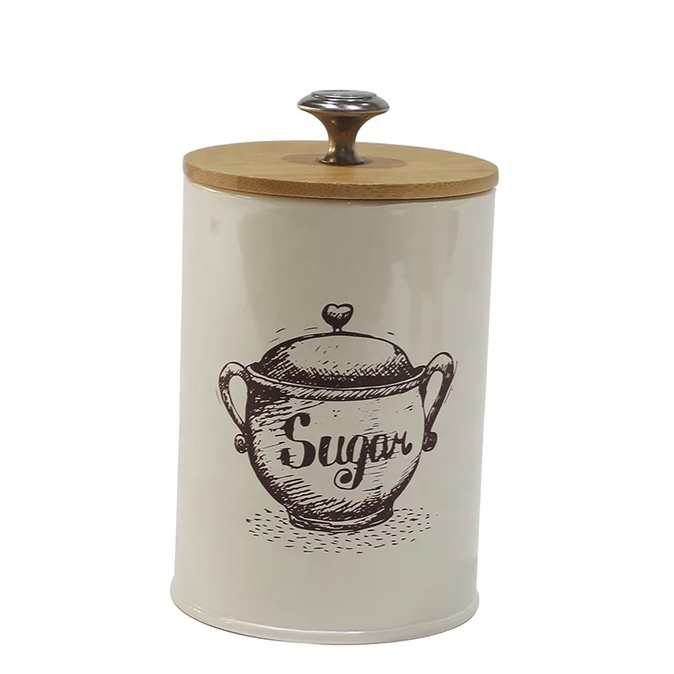 Металлический кремовый 3 шт. винтажный Ретро Кухонный Контейнер Для Хранения Продуктов сахара кофе чая с бамбуковой