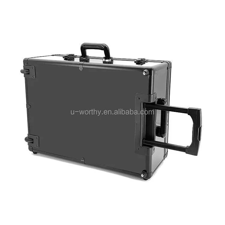 Custom Size Aluminium Construction Pilot Trolley Case Aluminium Rolling Carry Case Suitcase with Telescopic Handle and Wheels