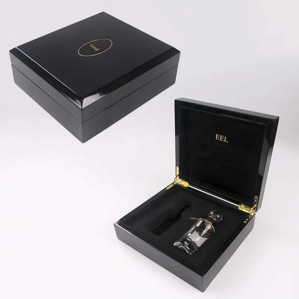 Black Luxury Wood Lacquer Painting Perfume Bottle Gift Packaging Box with Hinge