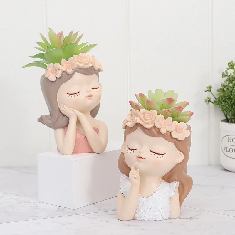 Home desktop Gardening landscape succulent resin creative flower pot Cute girl potted flower pot