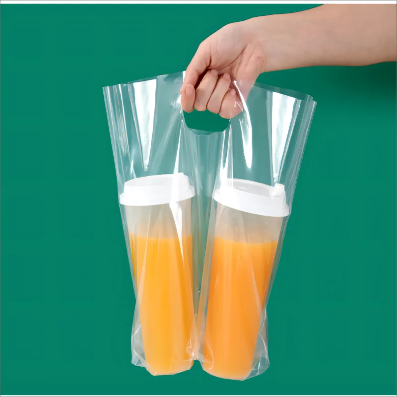 Single Double Cup Takeaway Custom Mesh Cup Holder Carrying Cooler Plastic Packaging Insulated Bubble Tea Bags