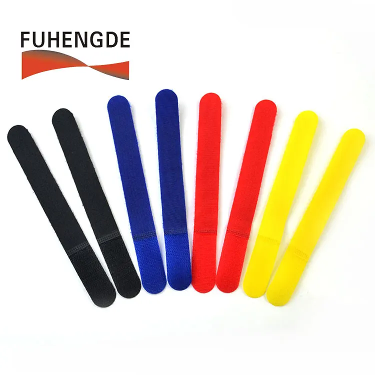 Fucheng Hook and Loop Cable Ties Adjustable Cord Ties Cable Strip Colorful Reusable  Fastening Tape With Logo Custom