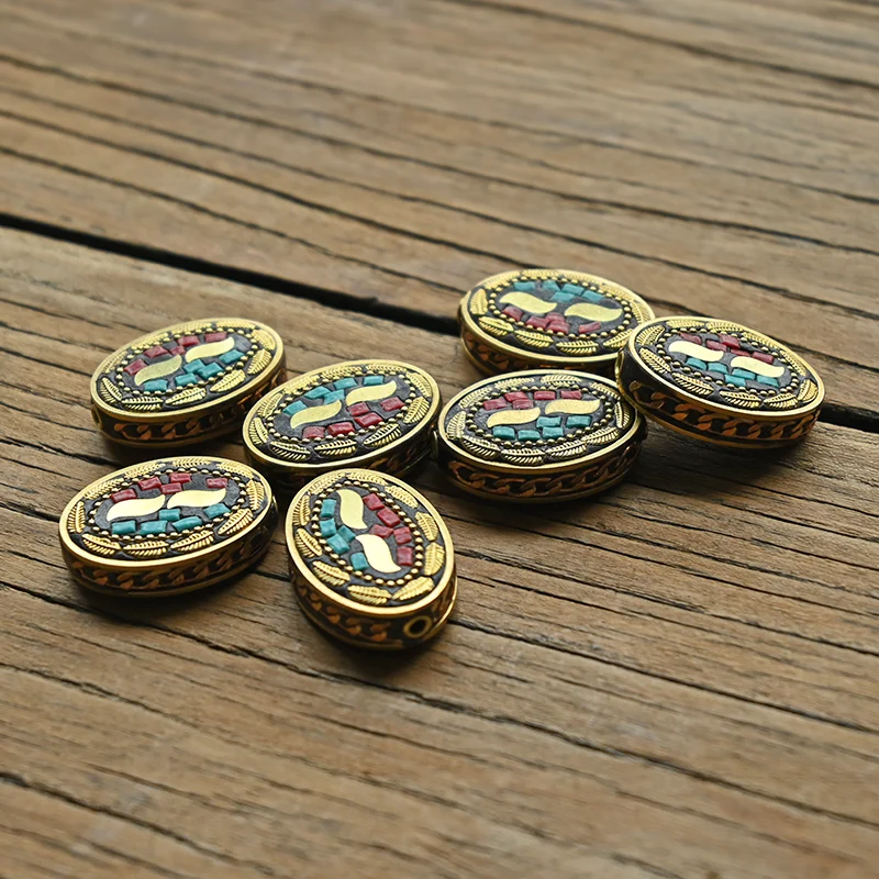 TZ-C 10PCS Handmade Nepalese Buddhist Tibetan Brass Metal & Clay Loose Craft Beads for Necklace Jewelry Making DIY