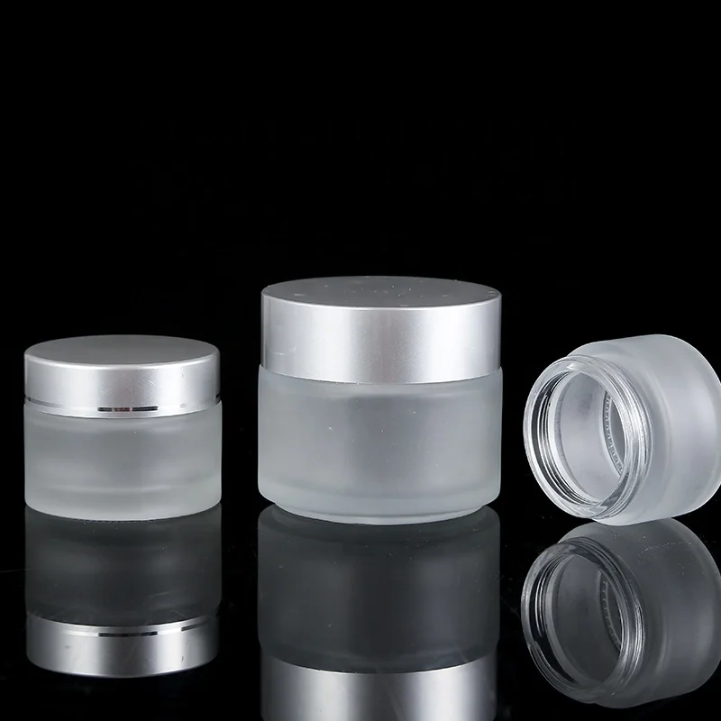 
20g Frosted Clear Round Glass Cosmetic Cream Jar With Matte Silver Cap 